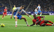 Roberto Fernandez and Nobel Mendy play during the match between RCD Espanyol and Rayo Vall...
