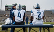 JA'BRIEL MACE (4) of the Villanova Wildcats and ELI SMITH (2) of the Villanova Wildcats si...