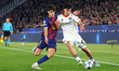 Pau Cubarsi and Can Uzun play during the match between FC Barcelona and Eintracht Frankfur...