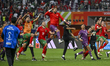 Players of Morocco celebrate after winning the FIFA Arab Cup 2025 Quarter-final match betw...