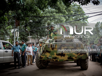 After completing the rescue operation named “Thunderbolt”, the Army is coming out with the tank. July 2nd, 2016. Dhaka, Bangladesh. (