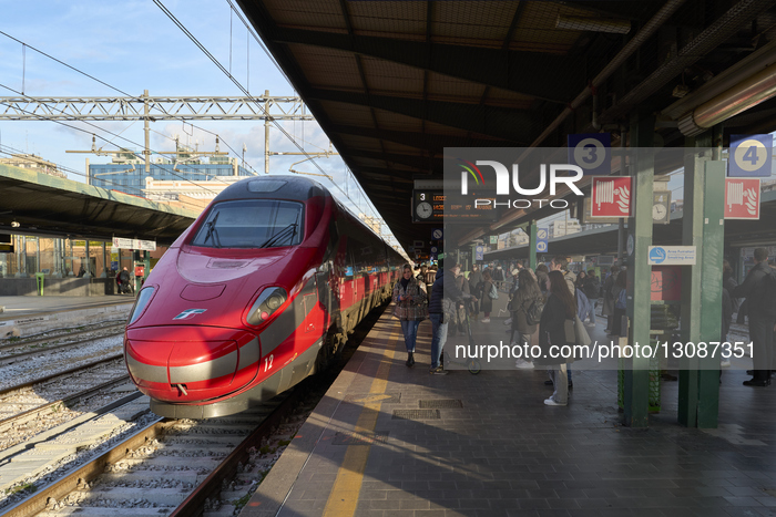 Trenitalia Frecciarossa High-Speed Train At Bari Centrale Station Platform