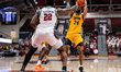 TAJ THWEATT of the Coppin State Eagles shoots a two-point field goal attempt during an NCA...