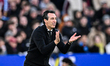 Unai Emery of Aston Villa encourages players from the touchline during the Premier League...