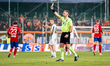 Referee Pawel Raczkowski shows a yellow card during the game between Rakow Czestochowa and...