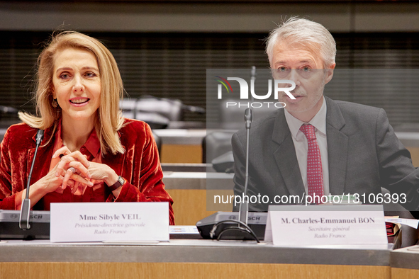 French State-owned Radio Broadcaster Radio France CEO Sibyle Veil And Radio France Secretary-general Charles-Emmanuel Bon Pose Prior To A He... by Adnan Farzat/NurPhoto