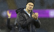 Erling Haaland #9 of Manchester City F.C. applauds at full time during the Carabao Cup Qua...