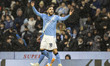 Rayan Cherki #10 of Manchester City F.C. celebrates his goal during the Carabao Cup Quarte...