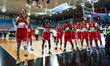 The Rieti Team cheers with supporters during the Basket Serie A2 Old Wild West 2025/26 mat...