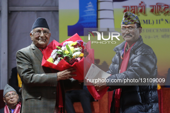 KP Sharma Oli is re-elected as chairman of the Communist Party of Nepal (Unified Marxist-Leninist), CPN-UML, for a third consecutive term fo... by Sanjit Pariyar/NurPhoto