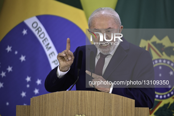 On December 18, 2025, in Brasilia, Brazil, the President of Brazil, Lula da Silva, gives a press conference at the Planalto Palace. During t... by Ton Molina/NurPhoto