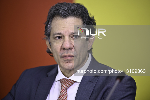 On December 18, 2025, in Brasilia, Brazil, Fernando Haddad, Brazil's Minister of Finance, and Brazilian President Lula da Silva hold a press... by Ton Molina/NurPhoto