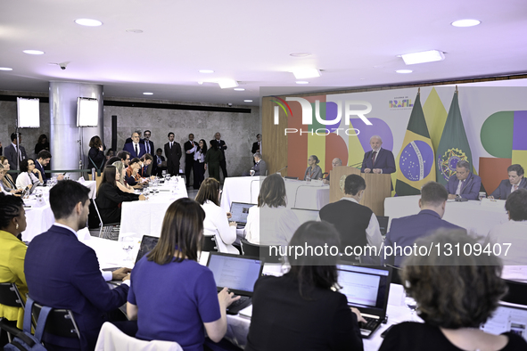 On December 18, 2025, in Brasilia, Brazil, the President of Brazil, Lula da Silva, gives a press conference at the Planalto Palace. During t... by Ton Molina/NurPhoto