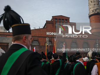 Miners attend the ceremony marking the 44th anniversary of the pacification of the 'Wujek' coal mine in Katowice, Poland on December 16, 202... by Beata Zawrzel/NurPhoto