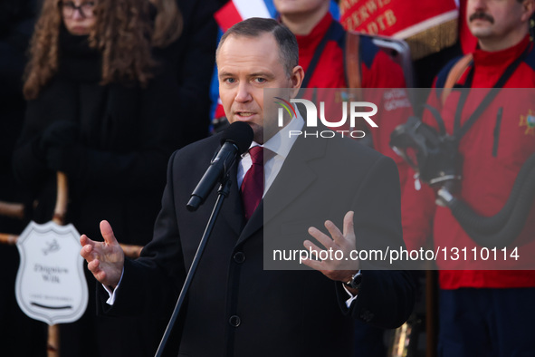 Karol Nawrocki, President of the Republic of Poland, speaks during the ceremony marking the 44th anniversary of the pacification of the 'Wuj... by Beata Zawrzel/NurPhoto