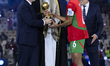 FIFA president Gianni Infantino and Emir of Qatar Sheikh Tamim bin Hamad Al-Thani hand the...