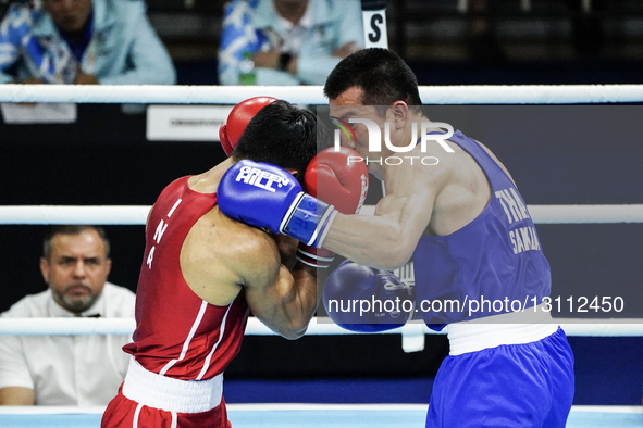 Sakda Ruamtham of Thailand competes against Asri Udin of Indonesia during the Men's lightweight 60kg finals - Gold medal boxing match in the... by Anusak Laowilas/NurPhoto