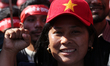 A woman participates in a unity message rally organized by the Nepali Communist Party (NCP...