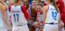Editorial photo: Taylor Williams and her teammates celebrate victory in the basketball game between Wisla Krakow and AZS UMCS Lublin in Krakow, Poland, on December 21, 2025. Orlen Basket Liga Kobiet, Polish women's club basketball league match in Krakow.  by Marcin Golba/NurPhoto