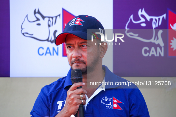 Nepali women's national cricket team head coach Harshal Jayant Pathak addresses a press conference organized by the Cricket Association of N... by Subaas Shrestha/NurPhoto