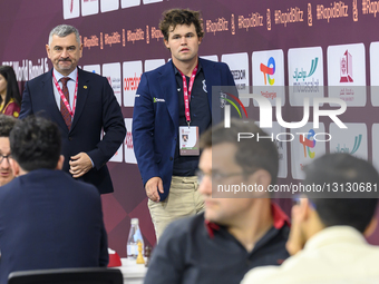 Magnus Carlsen of Norway arrives for the opening day and first round of the FIDE World Rapid & Blitz Championships 2025 at Sports and Events... by Noushad Thekkayil/NurPhoto