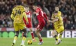 David Strelec of Middlesbrough controls the ball surrounded by Blackburn Rovers players du...