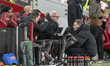 Kim Hellberg, the Middlesbrough Manager, consults with his management team during the Sky...