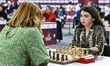 Goryachkina Aleksandra of Russia competes against Mammadova Gulnar of Azerbaijan during th...