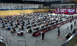 A general view shows chess players competing in the Blitz open first round of the FIDE Wor...