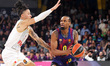 Kevin Punter and Matthew Strazel play during the match between FC Barcelona and AS Monaco,...