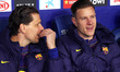 Wojciech Szczesny and Marc-Andre ter Stegen sit on the bench during the match between RCD...