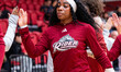 Kristina Ekofo (22) of the Rider Broncs warms up prior to the NCAA women's basketball game...