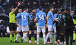 Referee Davide Massa sends off Adam Marusic of S.S. Lazio and Pasquale Mazzocchi of S.S.C....