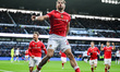 Sam Smith of Wrexham celebrates after scoring a goal to make it 0-1 during the Sky Bet Cha...