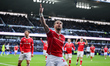 Sam Smith of Wrexham celebrates after scoring a goal to make it 0-1 during the Sky Bet Cha...