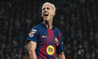 Dani Olmo of FC Barcelona celebrates the first goal of the match during the LaLiga EA Spor...