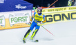 Kristoffer Jakobsen from Sweden participates in the first slalom run of the 3Tre FIS Ski W...