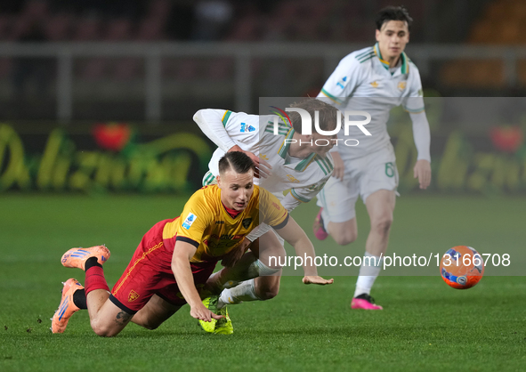 Francesco Camarda of US Lecce plays during the Serie A match between US Lecce and AS Roma in Lecce, Italy, on January 6, 2026. 