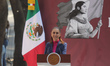 Mexico's President Claudia Sheinbaum Pardo speaks during the unveiling ceremony of six sta...