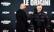 Marco D'Amore and Lazza attend the ''Gomorra - Le Origini'' photocall at The Space Cinema...