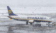 Ryanair Boeing 737 during the blizzard in Eindhoven Airport, as the Netherlands is under h...