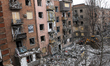 Multi-storey residential buildings are damaged as a result of a Russian missile strike in...