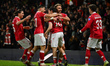 Wrexham celebrate after Ollie Rathbone of Wrexham scores a goal to make it 2-0 during the...