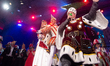 The Cologne Carnival Triumvirate greets the crowd on the stage during the traditional proc...