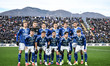 The lineup of Calcio Como is in action during the Italian Serie A football match between C...