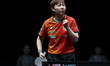 Zhu Yuling of Macao, China, celebrates after winning against Wang Yidi of China during a w...