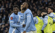 Antoine Semenyo #42 of Manchester City F.C. celebrates his goal during the Emirates FA Cup...