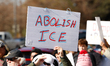 Hundreds protest against ICE outside of Austin City Hall in Austin, Texas, on January 10,...