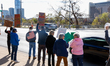Hundreds protest against ICE outside of Austin City Hall in Austin, Texas, on January 10,...