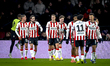 PSV Eindhoven defender Yarek Gasiorowski scores the 3-0 and celebrates the goal during the...
